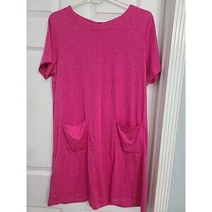 Deyeek Hot Pink T-Shirt Dress with Pockets & Six-Button Back Closure | Women’s S